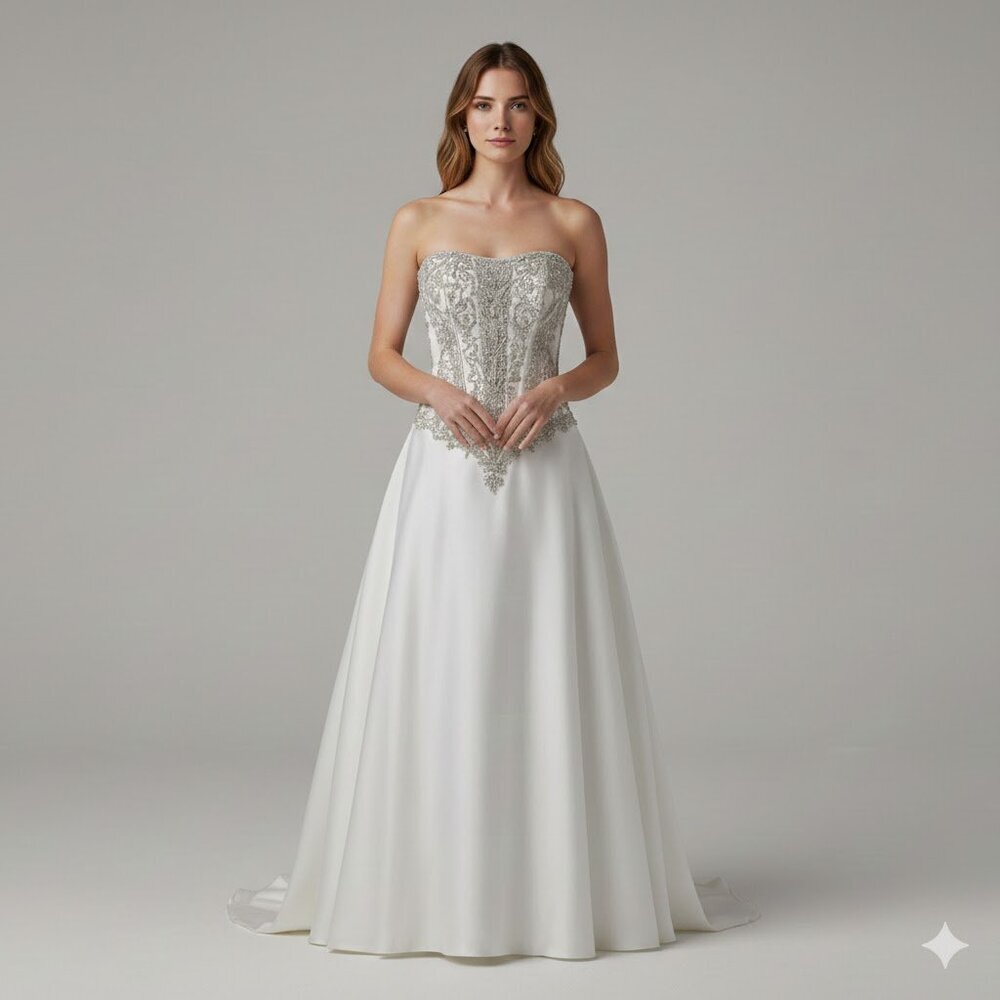 Allure Bridal Elegant Strapless Ivory/Silver Wedding Gown NWT
